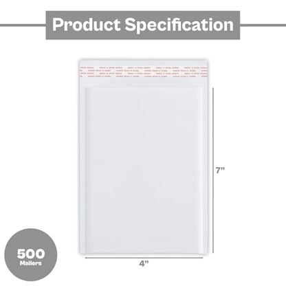 White Kraft Bubble Mailer, 4 x 8 Inch, 500 Pack, Padded Shipping Envelope Mailers, Self Seal and Peel Strip - color: White, size: 4 x 8 Inch