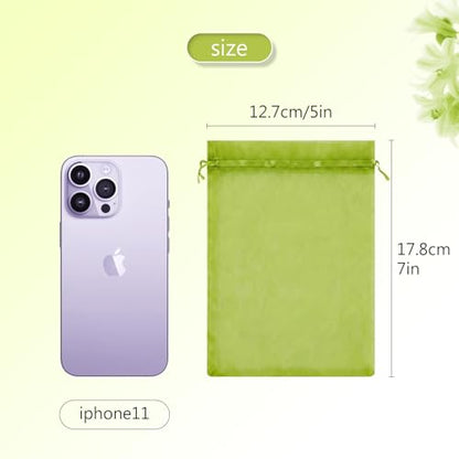 FUNFERY 100Pcs Green Organza Bags 5x7 in,Small Mesh Drawstring Gift Bag - color: Classic Green