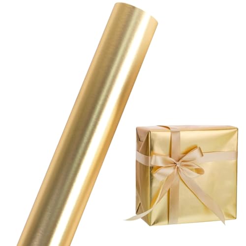 Viadom Matte Metal Gold Wrapping Paper, Solid Color Paper, Gift Wrapping Paper, Perfect for Wedding,Valentine's Day, Birthday, Party, Christmas,Baby Shower, DIY Bouquet - 17 Inches X 32.8 Feet - color: Gold