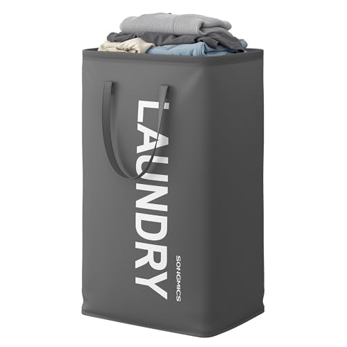 SONGMICS Laundry Hamper, 80 L Foldable Laundry Basket with Handle - color: Slate Gray, size: 1 Pack