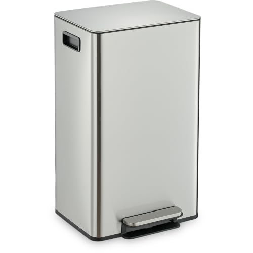 SIMPLI-MAGIC Infinity Edge 13 Gallon (50L) Kitchen Trash Can - Hands-Free Step Pedal, Soft-Close Lid, Stainless Steel Garbage Can with Inner Bucket, Fingerprint-Resistant Finish, Silver - color: Silver, size: 13 Gallon