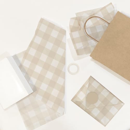 Beige Gingham Tissue Paper, 24 Sheets, 20 x 30 Inch Gift Wrap Tissue Paper - color: Beige Gingham