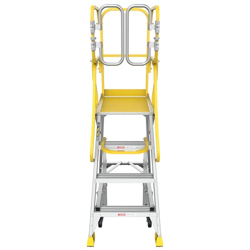 4-Step Aluminum Rolling Platform Ladder 375 LBS Anti-Slip Platform - size: 4 Step