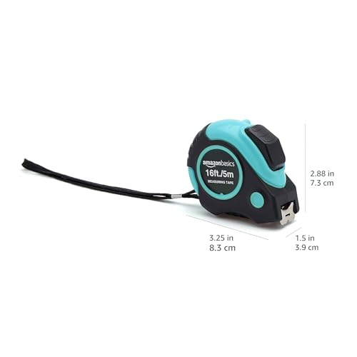 Amazon Basics Retractable Tape Measure with Metric and SAE Measurements, 16 ft / 192 in, Turquoise - color: Turquoise