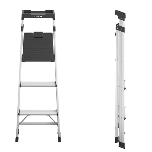 COSCO 3-Step 5' Lite Solutions Folding Step Stool 225 lb. Capacity - Aluminum