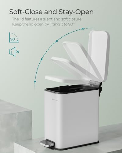 SONGMICS Bathroom Trash Can, 1.3 Gallon Stainless Steel Trash Bin with Lid - color: White, style: 1.3 Gal.