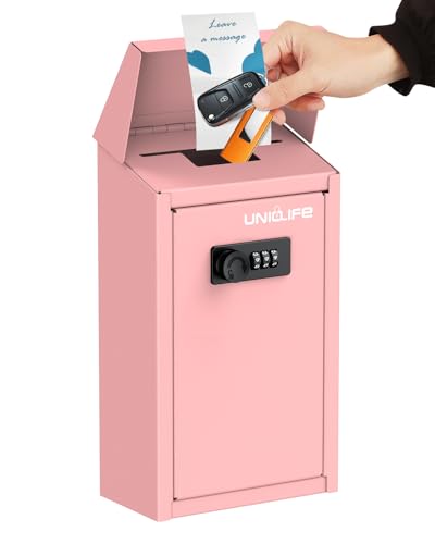 Uniclife Cash Box with Combination Lock, Wall Mounted Mailbox for Outside - color: Pink, size: Combo Lock