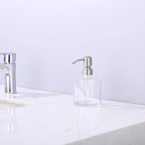 Clear Glass Soap Dispenser with Rust Proof Stainless Steel Pump, Brushed Nickel Refillable Liquid Hand Soap Dispenser for Bathroom, Kitchen (11Oz, Round) - color: Brushed Nickel, size: 11 oz Round