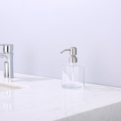 Clear Glass Soap Dispenser with Rust Proof Stainless Steel Pump, Brushed Nickel Refillable Liquid Hand Soap Dispenser for Bathroom, Kitchen (11Oz, Round) - color: Brushed Nickel, size: 11 oz Round