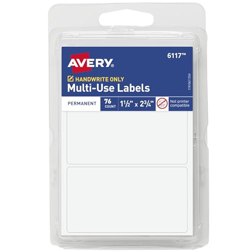Avery® Multi-Use Permanent Labels, 1.5" x 2.75", White, Non-Printable, 76 Blank Labels Total (6117) - size: 1.5 x 2.75 Inches