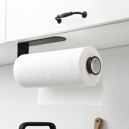 theaoo Under Cabinet Paper Towel Holder, One-Hand Tear, Wall Mount, Black - color: Black