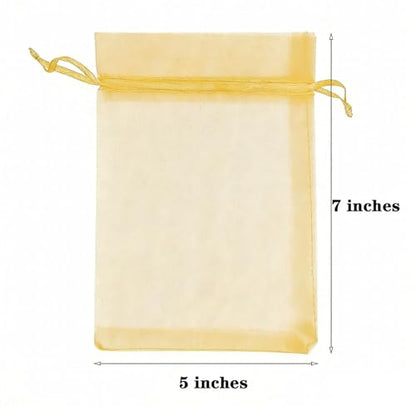 KLLPNW 100 Count Sheer Organza Mesh Drawstring Gift Wrap Bags 5x7 Inch Gold - color: Gold, size: 5x7 Inch (Pack of 100)