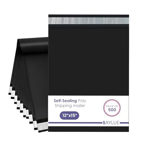 Black Poly Mailers 12x15.5, Shipping & Mailing Bags, 500 Pack Bulk - color: Black, size: 12"x15" / 500 Pack