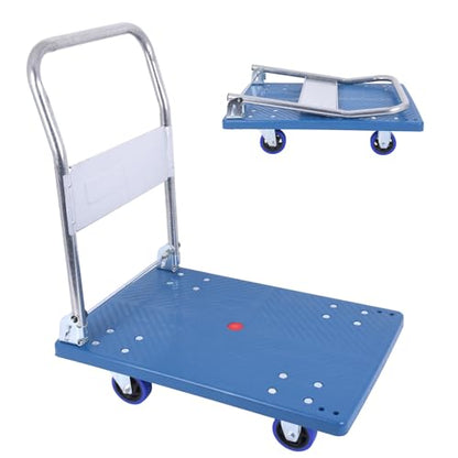 380lbs Small Flatbed Cart, Foldable Platform Truck Dolly with Swivel Wheels,Heavy Duty Moving Platform Hand Truck, Push Cart Platform Dolly Cart for Groceries, Warehouse(27.17" x 18.39" Blue) - style: 380 LBS