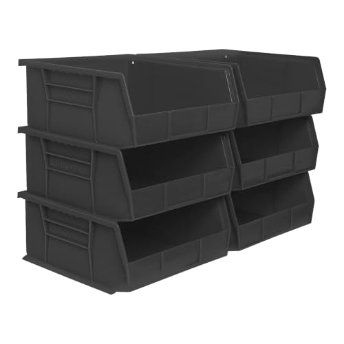 Akro-Mils 30235 AkroBins Plastic Storage Bins, 11"x11"x5", Black, 6-Pack - color: Black
