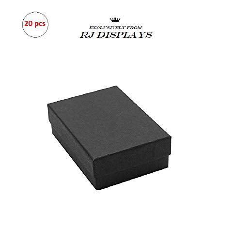 RJ Displays 20 Pack Cotton Filled Matte Black Paper Cardboard Jewelry Gift and Retail Boxes for Pendants, Earrings, Charms, Pocket Watch 3 x 2 x 1 Inch #32 Size