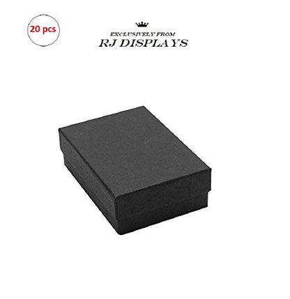 RJ Displays 20 Pack Cotton Filled Matte Black Paper Cardboard Jewelry Gift and Retail Boxes for Pendants, Earrings, Charms, Pocket Watch 3 x 2 x 1 Inch #32 Size