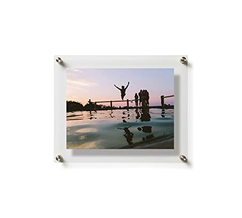 Wall Sign Holders Clear Acrylic 9 x 12 Frame with Silver Standoffs Overall Dimensions: 12" x 15" x 1.5" Peel Protective Film Door Name for Hotels Medical Conference Room Marketing Holders - size: 9 x 12 inches