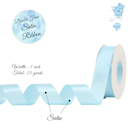 Baby Blue Satin Ribbon 1 Inch X 25 Yards, Double Face - color: Baby Blue