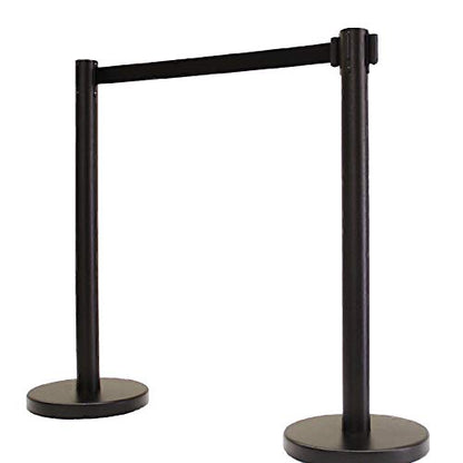 VIP Crowd Control Retractable Belt Stanchion Queue Safety Barrier Set, 36" Ht, 78" Black Belt (2 Posts) - color: 2 Posts Black Belt