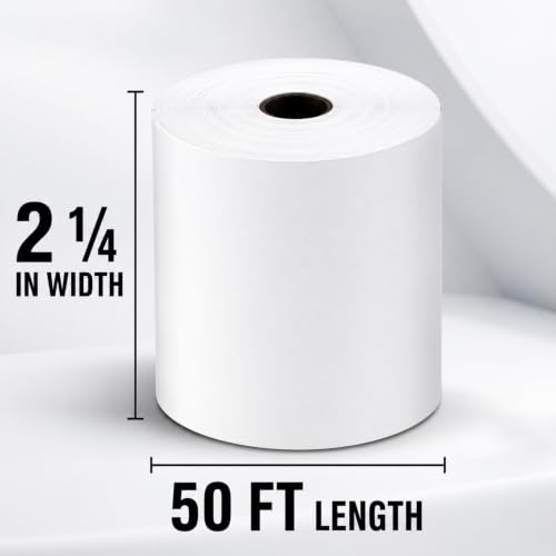 Thermal Paper Rolls, 2 1/4" x 50', 50 Rolls/Case, White Receipt Paper for POS & Credit Card Terminals - size: 2 1/4" x 50'