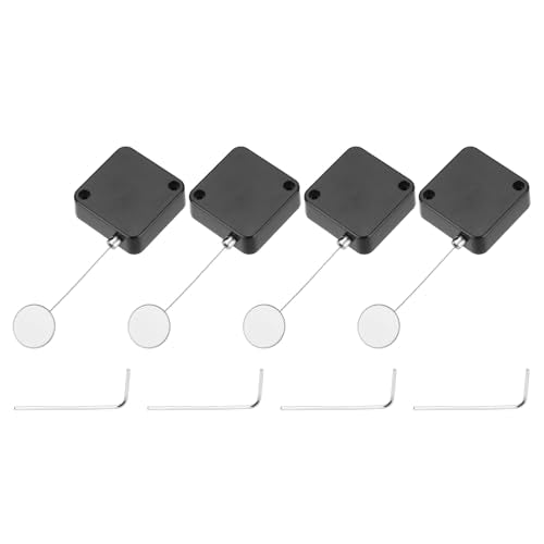 MECCANIXITY 4.9 ft Retractable Cable Lock with Adhesive Round Patch Remote Control Security Lock with Adjustable Cord Tether Anti Theft for Laptop, TV, 600g, Black, 4 Pack - color: Black, size: 4.9ft