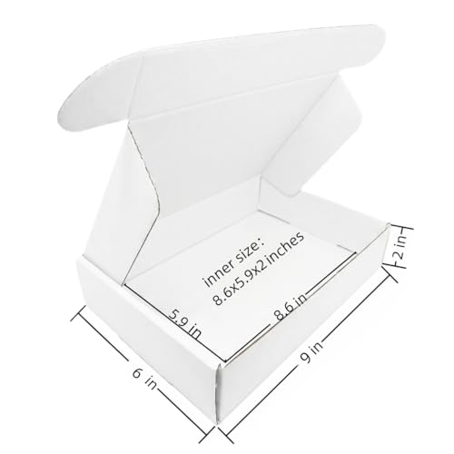 9x6x2 Inches 50 Pack White Corrugated Cardboard Shipping Boxes - size: 9x6x2 inch 50 Pack
