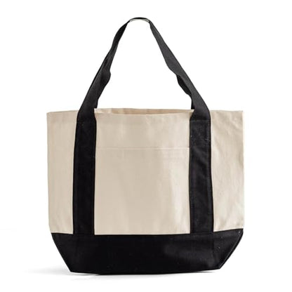 TBF 12 Pack Mini Iconic Canvas Shopping Bags with Gusset – Reusable Eco-Friendly Tote Bags with Handles - color: Black