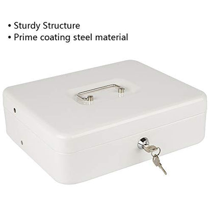 KYODOLED Locking Cash Box with Lock,Money Box with Cash Tray,Lock Safe Box with Key,Money Saving Organizer,11.81Lx 9.45Wx 3.54H Inches,White XL Large - color: White