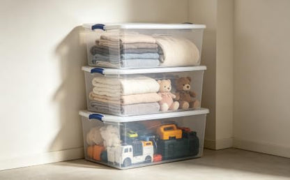 2Pack 105 Quart Clear Plastic Storage Bin with Lid, Large Home Organizer