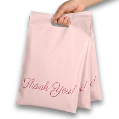 Donyson Pink Poly Mailers with Handle, 12x15, 50 Pack, Thank You Bags - color: Pink, size: 12x15 (50 Pack)