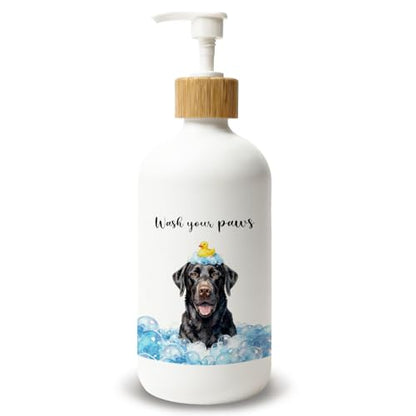 Black Labrador Retriever Bathroom Glass Soap Dispenser, Black Lab Gifts Hand Soap Dispenser, Labrador Dog Lover Gifts Refillable Bathroom Handsoap Lotion Bottle with Pump - color: Black Labrador