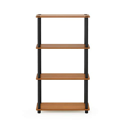 Furinno Turn-N-Tube Toolless 4-Tier Storage Shelves, Light Cherry - color: Light Cherry/Black, size: 4-Tier Round Tube