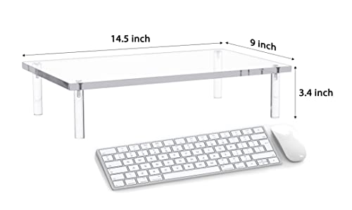 Jusalpha Acrylic Monitor Stand - 10mm Thickness Clear Platform - 14.5'' x 9'' x 3.4'' Desktop/ Laptop/ Monitor Riser Stand- for Laptop, Printer, Computer, Flat Screen LCD TV (1 Stand)