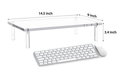 Jusalpha Acrylic Monitor Stand - 10mm Thickness Clear Platform - 14.5'' x 9'' x 3.4'' Desktop/ Laptop/ Monitor Riser Stand- for Laptop, Printer, Computer, Flat Screen LCD TV (1 Stand)