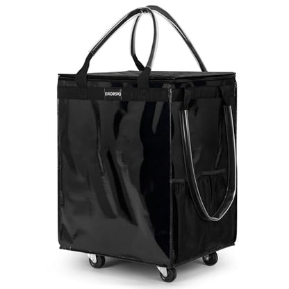 (Medium,Black) Reusable Grocery Bag on Wheels, Foldable Rolling Tote Bag - color: Black, size: Medium