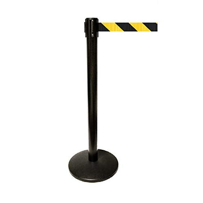40" HT Retractable Belt Queue Safety Stanchions Barrier Combo Set (2 Posts Blk/YEL Belt+WBracket) - color: 2 Posts Blk/Yel Belt+wbracket