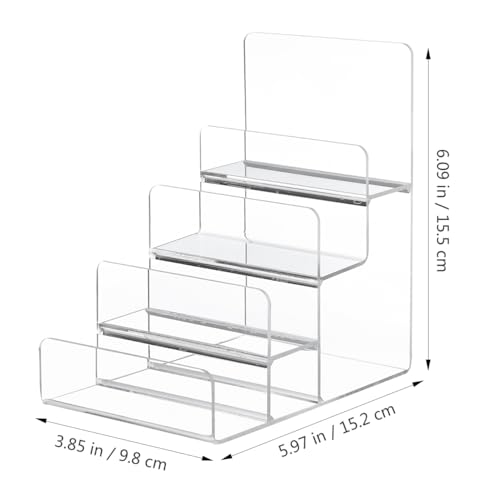 Cabilock Acrylic Storage Rack Trapezoid Multi-Layer Display Stand for Wallets Glasses and Jewelry Transparent Desktop Shelf Organizer for Home Retail Counter and Collection Display - size: 4 Tier Clear