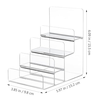 Cabilock Acrylic Storage Rack Trapezoid Multi-Layer Display Stand for Wallets Glasses and Jewelry Transparent Desktop Shelf Organizer for Home Retail Counter and Collection Display - size: 4 Tier Clear