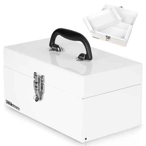 P.I.T. Metal Tool Box 12 Inch,Portable Small Toolbox with Latch,White - color: White, size: 12 Inch