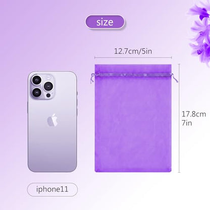 FUNFERY 100Pcs Purple Organza Bags 5x7 in,Small Mesh Drawstring Gift Bag - color: Dark Purple