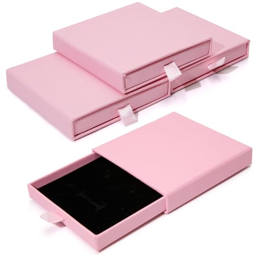 Jewelry Gift Box, 3.53.5x0.7Inch Cardboard Jewelry Organizer, Fancy Necklace Bracelet Earring Drawer, Kraft Empty Jewellery Display for Ring Earring (Pink, 4 Pcs) - color: Pink
