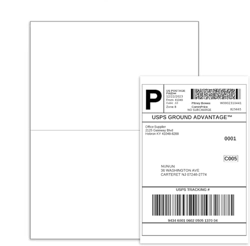 BESTEASY 200 Half Sheet Self Adhesive Shipping Labels, Laser/Ink Jet White Blank Shipping Labels 8.5" x 5.5" Address Labels (100 Sheet Total 200 Labels) - size: 100 sheets, style: 2 up-8.5"x5.5"