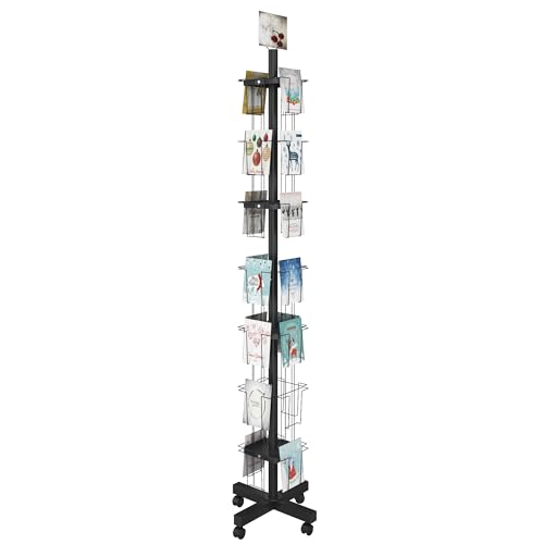 28 Pockets Countertop Rotating Greeting Card Rack, 7 Tier magazine Display Stand Rotating magazine rack for Postcards, Brochures, and Greeting Card (28 Pockets)
