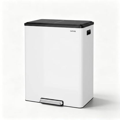 10.5 Gal Dual Compartment Stainless Steel Kitchen Trash Can with Lid, 20L+20L Recycling Garbage Bin, Soft Close Foot Pedal Trash Bin with 2 Removable Inner Buckets, Fingerprint Resistant for Home Offi - color: White, size: 2x5.25Gal