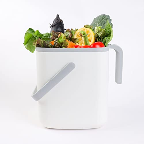 Blue Ginkgo Kitchen Compost Bin, 5L Countertop Compost Bin, White - color: White, size: 1.32 gal / 5 L