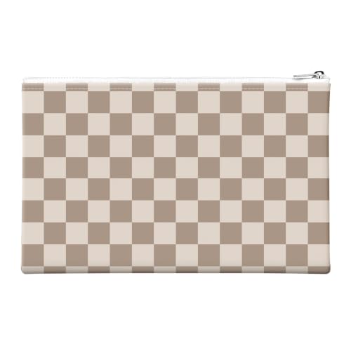 Money Bag with Zipper, Cute PU Leather Cash Bags, Portable Bank Bag Money Pouch for Cash, Coins, Checks, Receipts, Invoices Cosmetics Tools, Deposit Bag for Office Travel, Checker - color: Checker