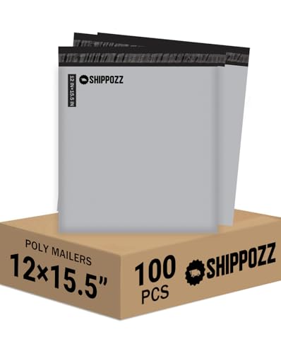 Shippozz 12x15.5 Poly Mailers 100 Pack, Durable Waterproof Polymailers for Shipping Clothes, Self Seal Mailing Bags for Small Business Packaging Supplies, Mailing Envelopes for Books, and Accessories - size: 12 x 15.5 (100pcs)
