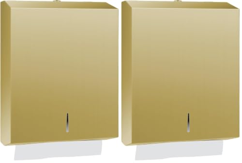 Stardrix Paper Towel Dispenser Wall Mount, Brushed Gold Stainless Steel Commercial Paper Towel Holder with Lock, Large Capacity 400 C Fold/525 Multifold Towels (Pack of 2) - color: Gold, size: 400 C Fold/525 Multi-Fold with Lock (Pack of 2)