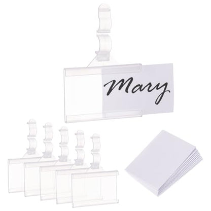 BENECREAT 64 Pack Plastic Wire Shelf Label Holder Reusable Sign Ticket Holder 1.2" X 2" Clip-On Sign Label Holder with Snap Lock Closure, 64 Label Cards Included